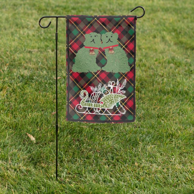 Christmas Staffordshire Dogs Sleigh Garden Flag (In SItu)