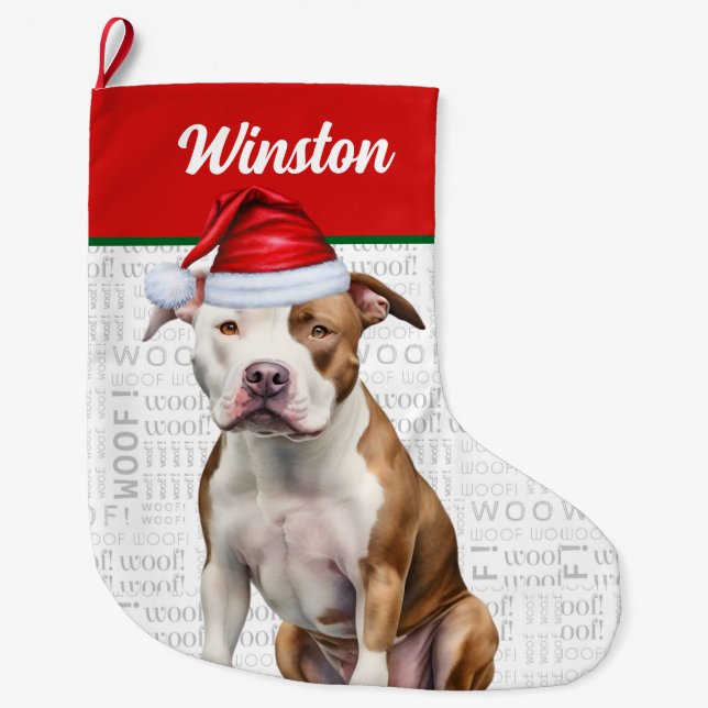 Christmas Staffordshire Name Woof Background Large Christmas Stocking (Front)