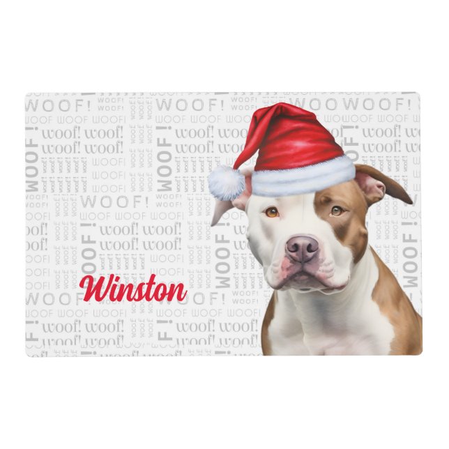Christmas Staffordshire Santa Dog with Name Pet Placemat (Front)