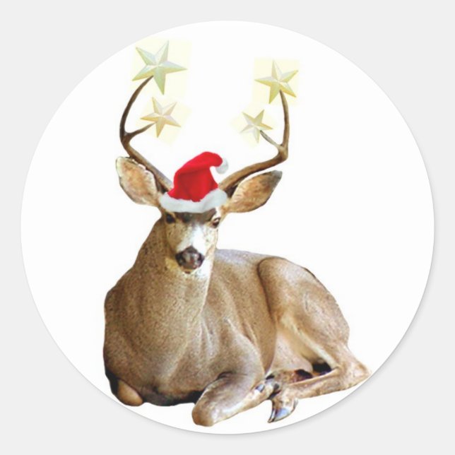 Christmas Stag Classic Round Sticker (Front)