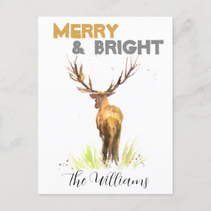 Christmas Stag Deer rustic chic watercolor Merry Holiday Postcard