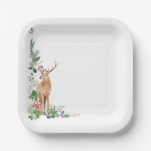 Christmas stag winter holiday greenary paper plates
