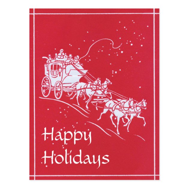 Christmas Stagecoach In Red And White Postcard