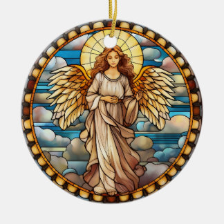Christmas Stained Glass Angel Ceramic Ornament