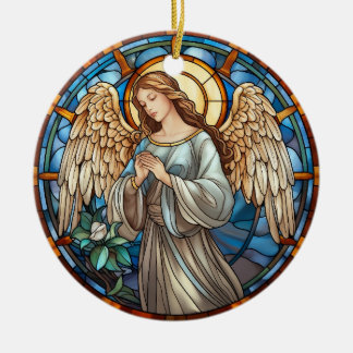 Christmas Stained Glass Angel Ceramic Ornament