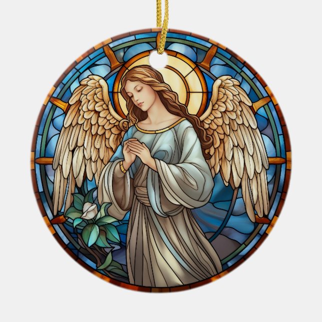 Christmas Stained Glass Angel Ceramic Ornament (Front)