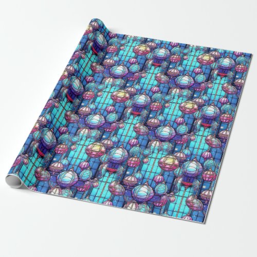 Christmas Stained Glass Bauble Pattern Wrapping Paper