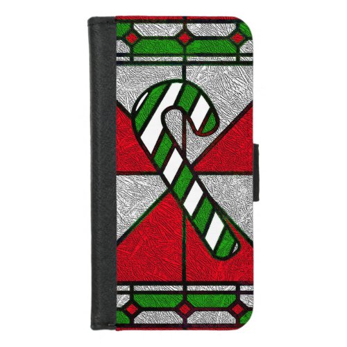 Christmas Stained Glass Holiday Candy Cane iPhone 87 Wallet Case