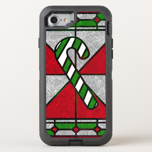 Christmas Stained Glass Holiday Candy Cane OtterBox Defender iPhone SE87 Case