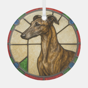 CHRISTMAS STAINED GLASS LOOK GREYHOUND DOG ORNAMENT