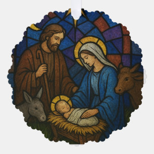 Christmas Stained Glass Nativity Scene Ornament Card