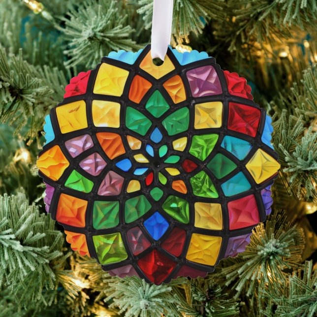 Christmas Stained Glass Pattern Ornament Card (Insitu (Tree))