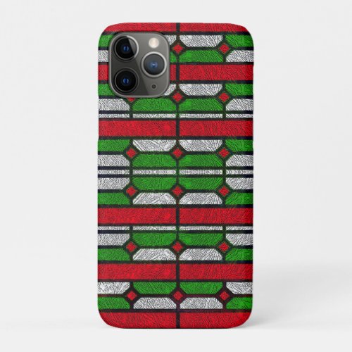 Christmas Stained Glass Red and Green Pattern iPhone 11 Pro Case