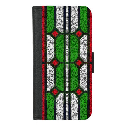 Christmas Stained Glass Red and Green Pattern iPhone 87 Wallet Case