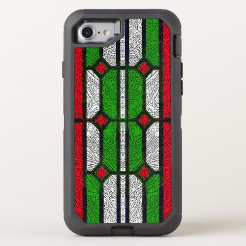 Christmas Stained Glass Red and Green Pattern OtterBox Defender iPhone SE87 Case