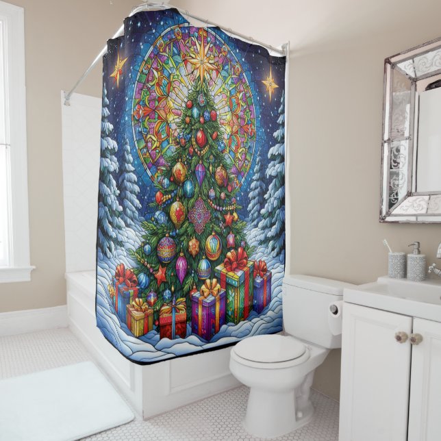 Christmas Stained Glass Shower Curtain (In Situ)