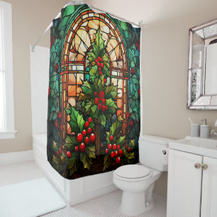 Christmas Stained Glass Shower Curtain