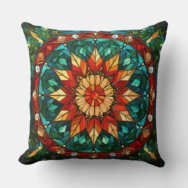 Christmas Stained Glass Throw Pillow (Front)