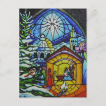 Christmas Stained Glass Window Watercolor Art Postcard