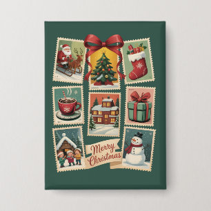 Christmas Stamp Holiday Postage Stamps Retro Santa Button