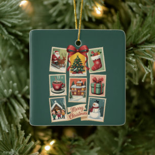 Christmas Stamp Holiday Postage Stamps Retro Santa Ceramic Ornament