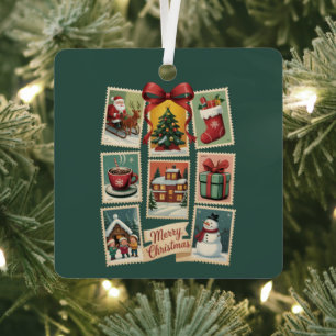 Christmas Stamp Holiday Postage Stamps Retro Santa Metal Ornament