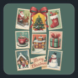 Christmas Stamp Holiday Postage Stamps Retro Santa Square Sticker<br><div class="desc">Christmas Stamp Holiday Postage Stamps Retro Santa</div>