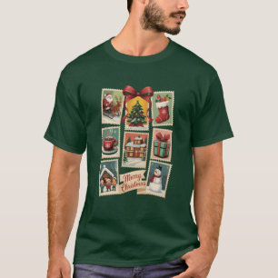 Christmas Stamp Holiday Postage Stamps Retro Santa T-Shirt