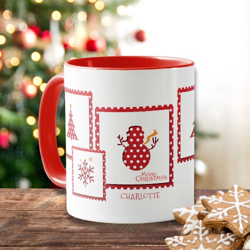 Christmas Stamp Holidays Winter Personalized Name Mug