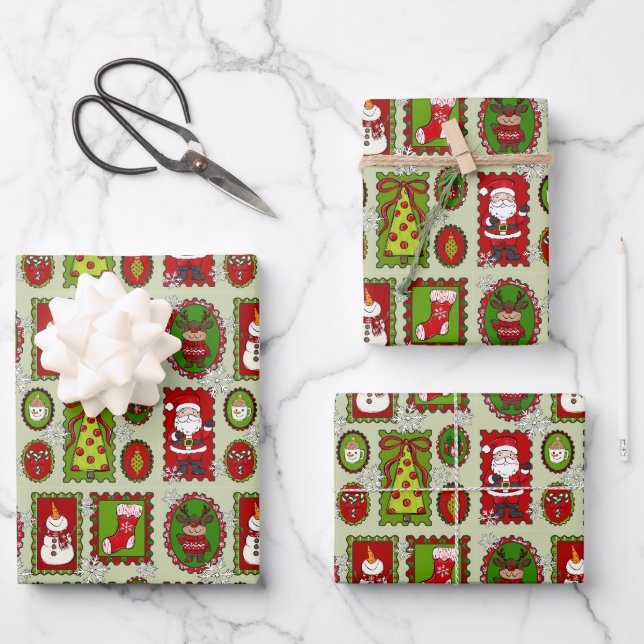 Christmas Stamps Gift Wrap Sheets  (Front)