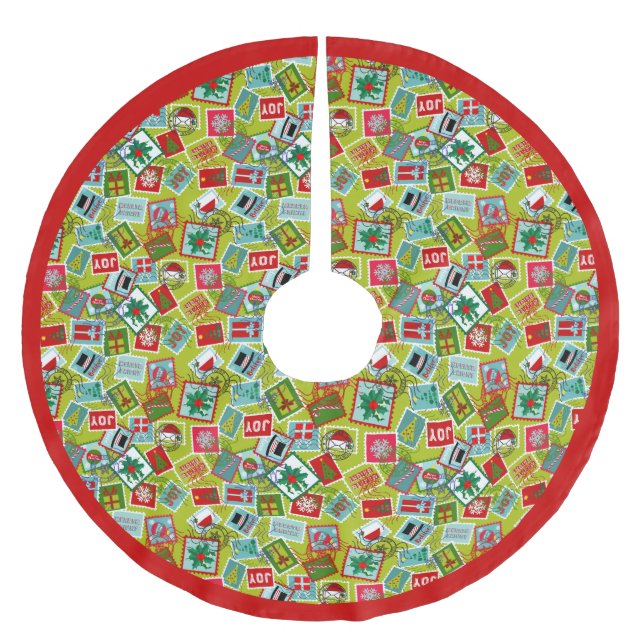 Christmas Stamps l Christmas Brushed Polyester Tree Skirt (Front)