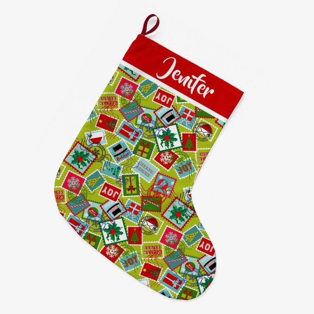 Christmas Stamps l Christmas Large Christmas Stocking (Front (Hanging))
