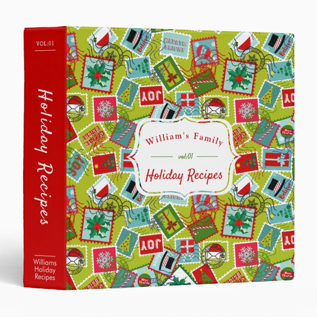 Christmas Stamps l Christmas Pattern Recipe 3 Ring Binder (Front/Spine)