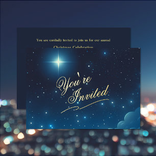 Christmas Star Blue Foil Invitation