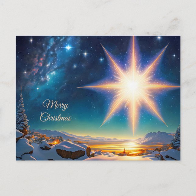 Christmas star, charming winter landscape at night postcard (Front)