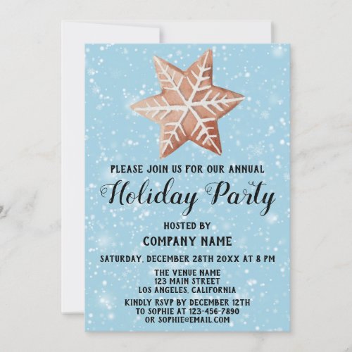 Christmas Star Company Holiday Party Blue Snow Invitation