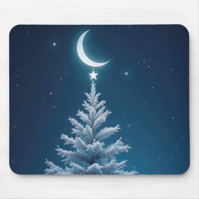 Christmas Star Dangling From a Crescent Moon Mouse Pad (Front)