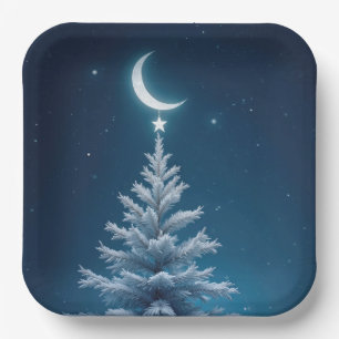 Christmas Star Dangling From a Crescent Moon Paper Plates