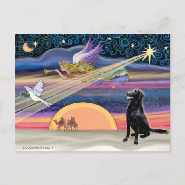 Christmas Star - Flat Coated Retriever Holiday Postcard (Front)