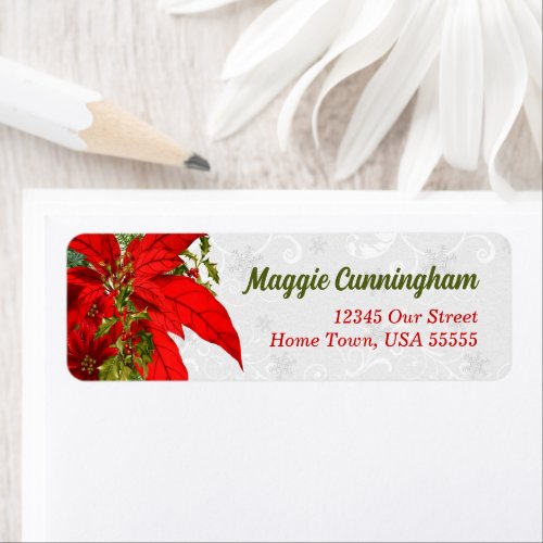 Christmas Star Flower Red Holiday Bouquet Address Label