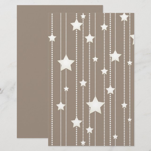 Christmas star garland, beige seasonal design stationery (Front/Back)