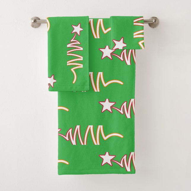 Christmas Star Green Holiday  Bath Towel Set (Insitu)