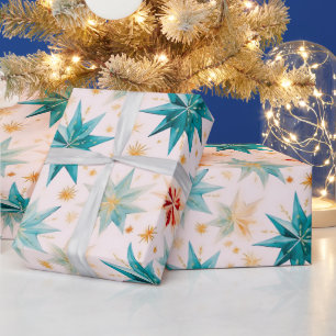 Christmas Star Ornaments Green Gold Christmas Wrapping Paper