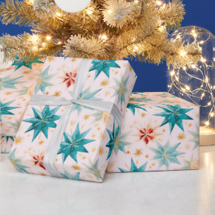 Christmas Star Ornaments Green Gold Christmas Wrapping Paper