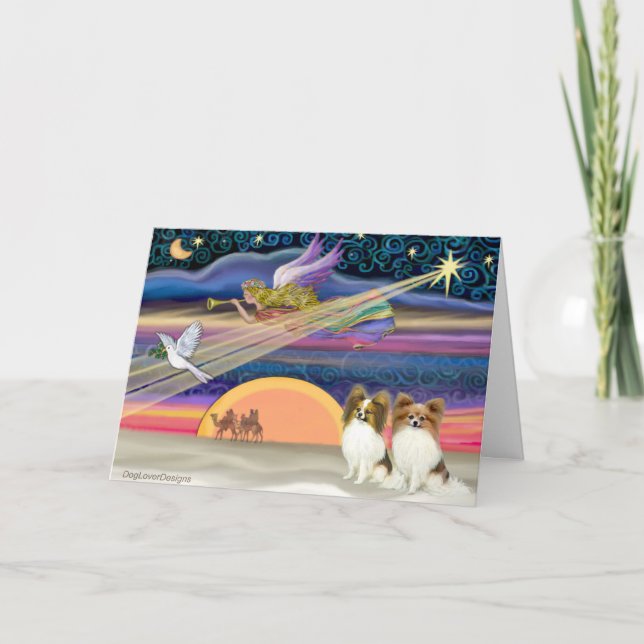 Christmas Star - Papillon (two fawn) Holiday Card (Front)