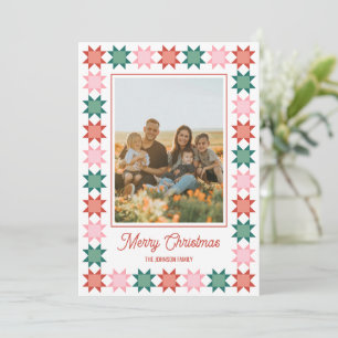 Christmas star patchwork framed Holiday photo card