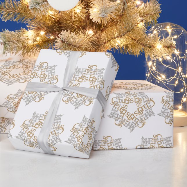 Christmas Star Pattern Gold Silver Calligraphy Art Wrapping Paper (Holidays)