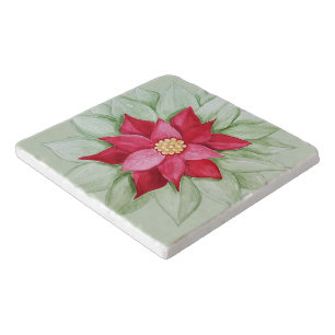 Christmas Star Poinsettia Watercolor Hand-painted Trivet