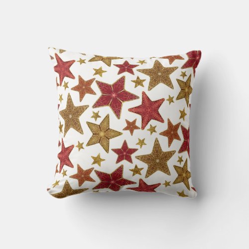 Christmas Star Red Gold Modern Rustic Farmhouse Throw Pillow