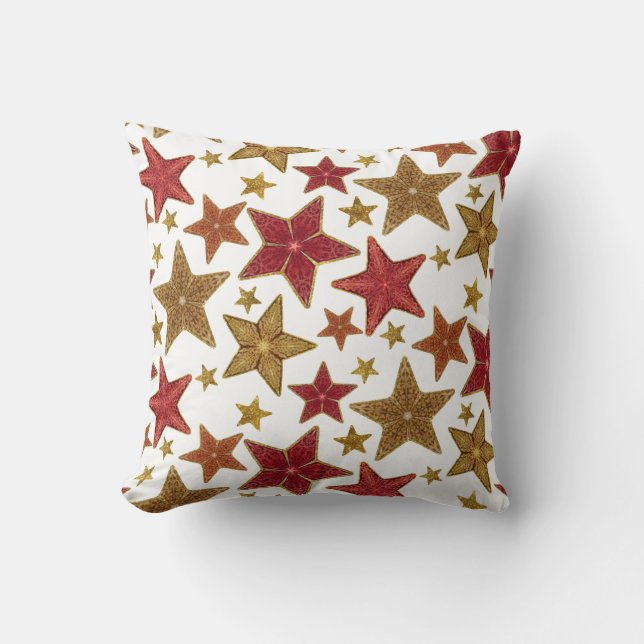 Christmas Star Red Gold Modern Rustic Farmhouse Throw Pillow (Front)